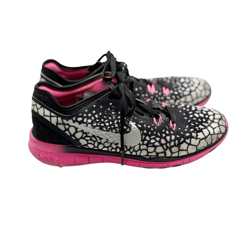 Nike Free 5.0 TR Fit 5 Print Black Pink Running Shoes 704695-012 Women's Size 6